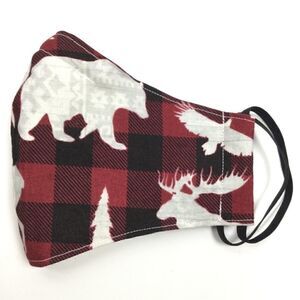 2/$15 - Plaid Mask, Red Buffalo Check Fair Isle Pattern Reindeer Mask‎